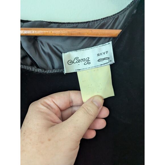 Vtg Lanz RSVP Evening Dress Small Black Formal Velour Midi Bow Open Back Hoco - Picture 3 of 13